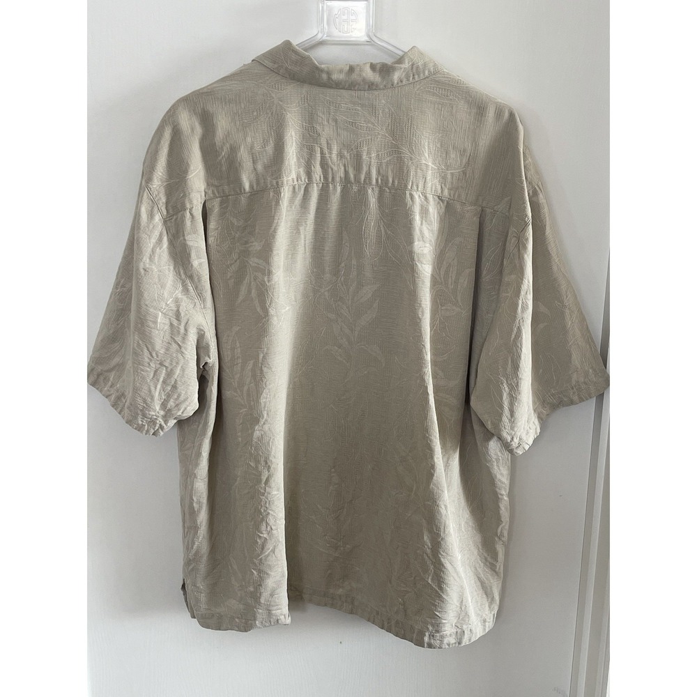 Jamaica Jaxx 100% Silk Jacquard Camp Shirt XL Beige Tropical Resort Aloha - Picture 4 of 9